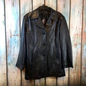 Tiboa Leathers Black Buttery Soft Leather Button Down Coat Size L